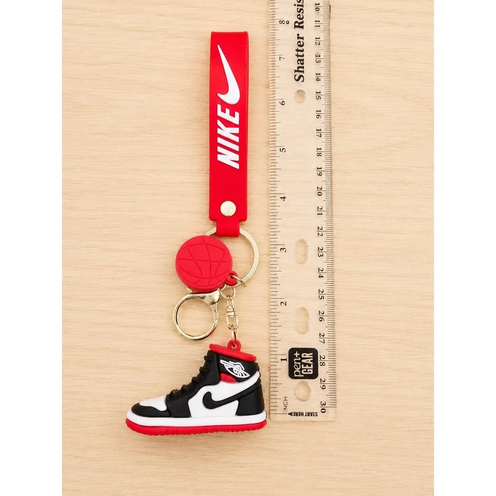 Mini High Top Sneaker Keychains Set of 2 Gray & Red Shoe Charms w/ Wrist Straps